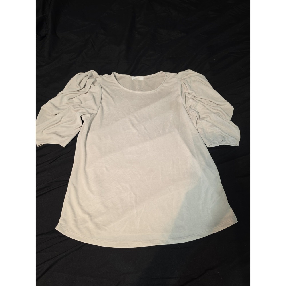 Cherish crewneck knit blouse ruched puff elbows Small Pearl Gray